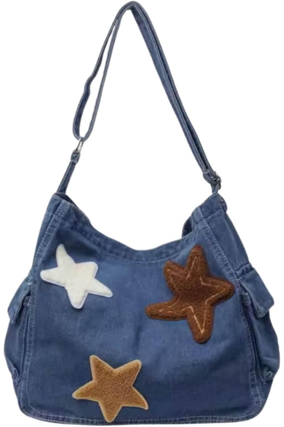 Cute Messenger Bag, Y2k Star Shoulder Bag,Retro Denim Crossbody Denim Tote Purse For Women