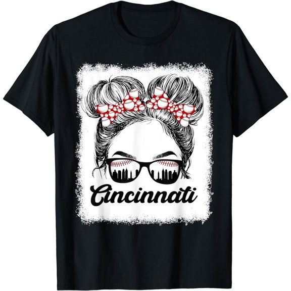 Cute Messy Bun Cincinnati Retro Baseball Lover Game Day T-Shirt