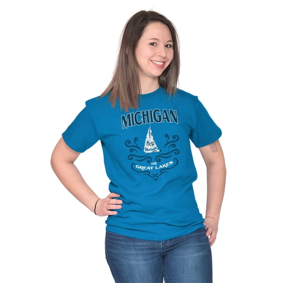 Cute Michigan Boat Floral Flowers MI Women's Graphic T Shirt Tees Brisco Brands S
