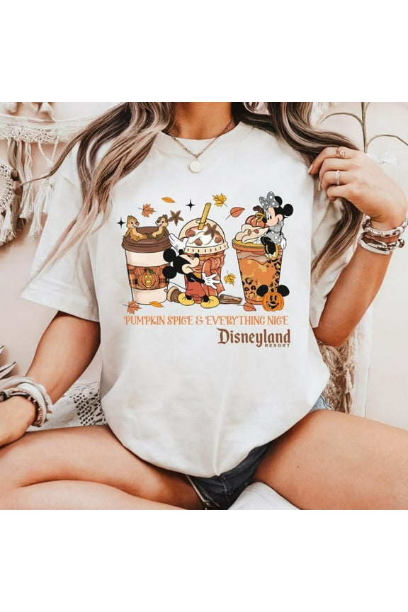 Cute Mickey Minnie Mouse Pumpkin Spice Everything Nice Autumn Leaves Shirt, Disneyland Pumpkin Spice Shirt, Pumpkin Season Shirt, Disney Fall, S-5XL Shirt