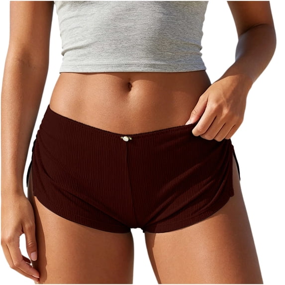 Cute Micro Pajamas Shorts for Women Low Rise Side Slit Ruched Lounge Shorts Pj Bottoms Coffee S(S)