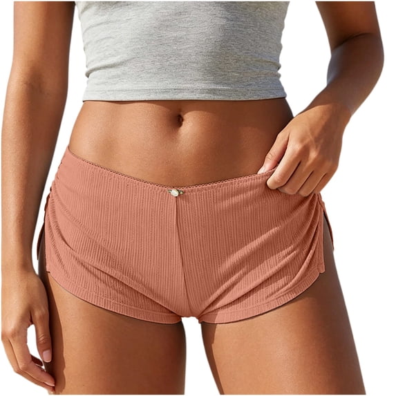 Cute Micro Pajamas Shorts for Women Low Rise Side Slit Ruched Lounge Shorts Pj Bottoms Orange L(L)