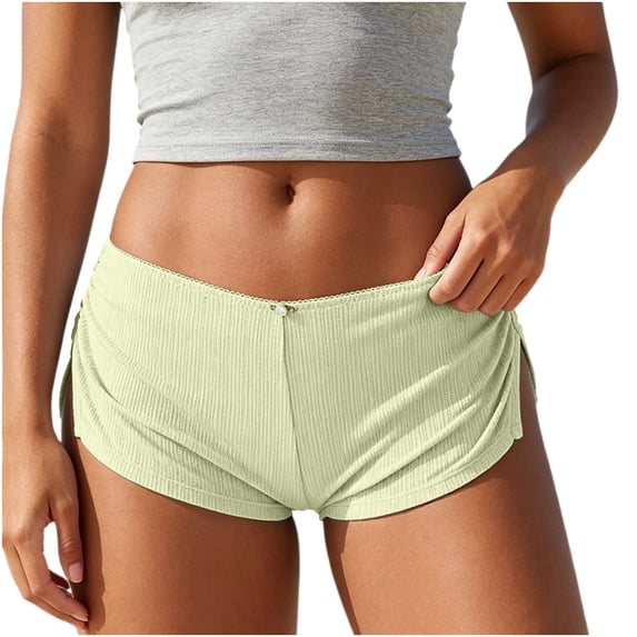 Cute Micro Pajamas Shorts for Women Low Rise Side Slit Ruched Lounge Shorts Pj Bottoms Yellow M(M)