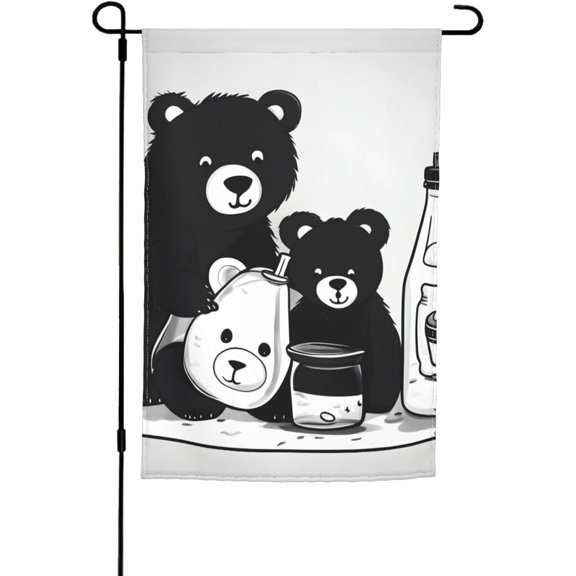 Cute Milk Bottle Bear Garden Flag 12x18in. Suitable For Decorating Patios, Terraces, Or Balconies.