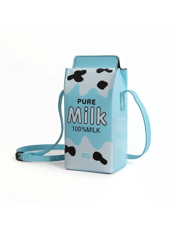 Cute Milk Carton Shape Crossbody Bag for Women Funny Novelty PU Leather Shoulder Bag Fashion Mini Box Purse Adjustable Strap Handbag for Daily Travel Party Dating