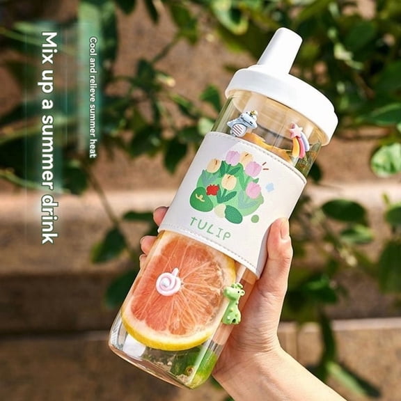 Cute Milk Tea Cup with Straw Simple Portable Cup Large Capacity Milk Cup with Lid Transparent Leak-Proof Straw Cup 850ML