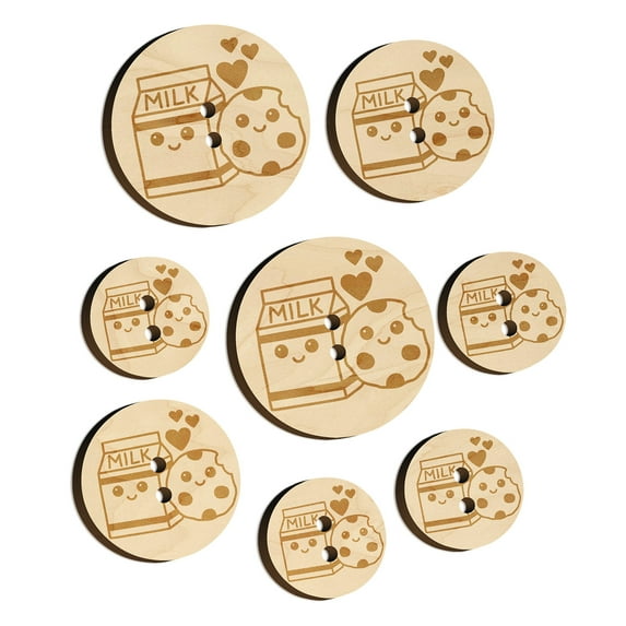 Cute Milk and Cookies Best Friends Love Wood Buttons for Crochet Knitting Sewing DIY Craft - Various Sizes (8pcs)