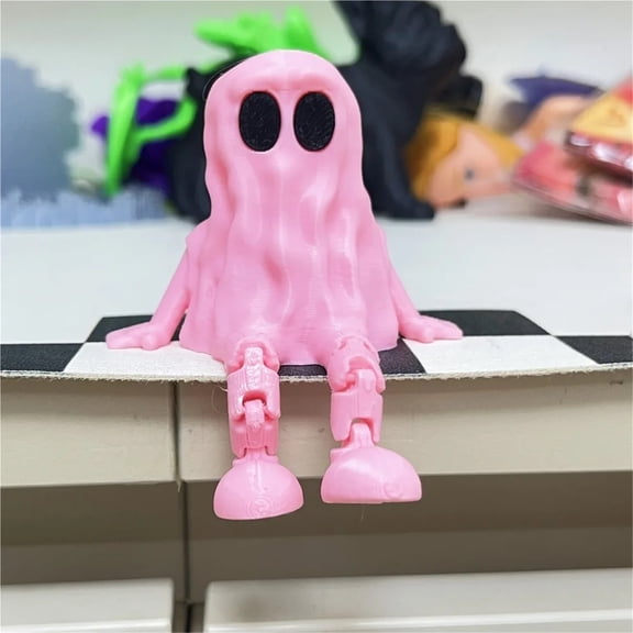 Cute Mini 3D Printed Ghost Ornament PLA Hand-Painted Ghost Fidget Movable Joints Ghost Statue Halloween Party Decor