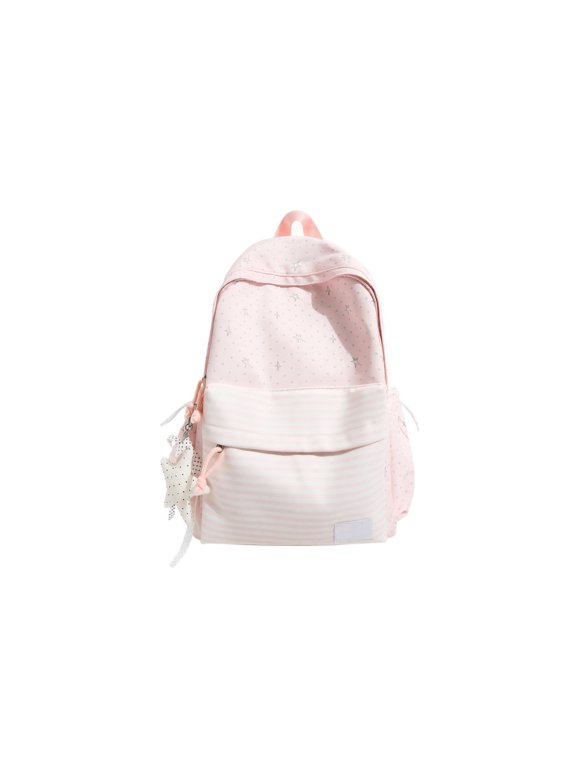 Cute Mini Backpack for Girls Kids Teens, Small Drawstring Bag with Fluffy Star Charm, Lightweight School Daypack for Travel Playdate, Pink Nilong