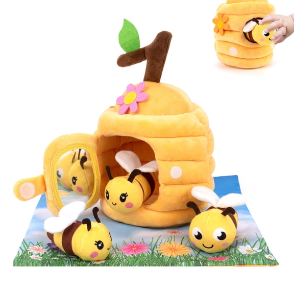 Cute Mini Busy Bee Game Plush Toy Set, Cartoon - Style Bee Plushies With Beehive Playset, Fun Stuffed Animal Gift For Teens And S, Adorable Soft Plush Toys For Collection Or