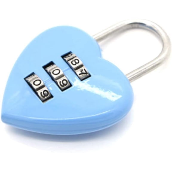 Cute Mini Combination Lock 3 Digit, Love Heart Shape Password Code Locker Padlock for Indoor,Outdoor Blue 1Pc/Set