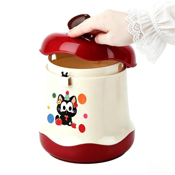 Cute Mini Desktop Trash Can - Small Desk Garbage Bin with One-Touch Press Lid - 6.3 Inch Plastic Waste Basket for Home Office, Bedroom, Vanity, Car - Cat Design (Red)