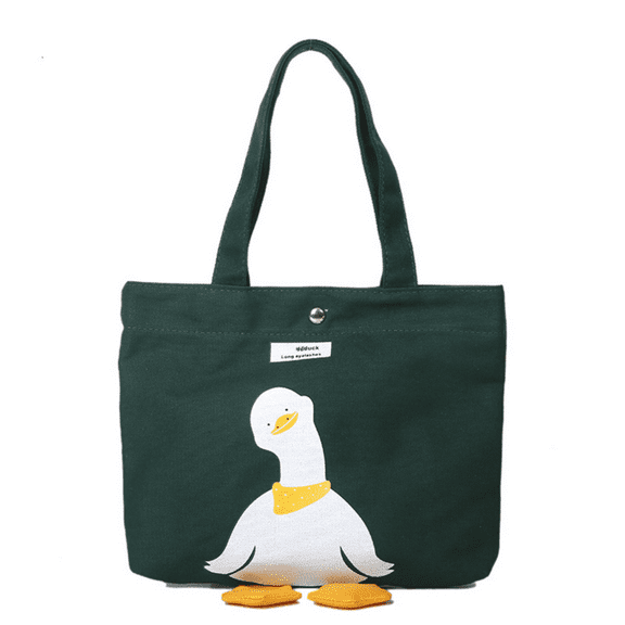 Cute Mini Duck Tote Bag , Small Canvas Tote Bag for Lunch Grocery Shopping and Beach (Green)