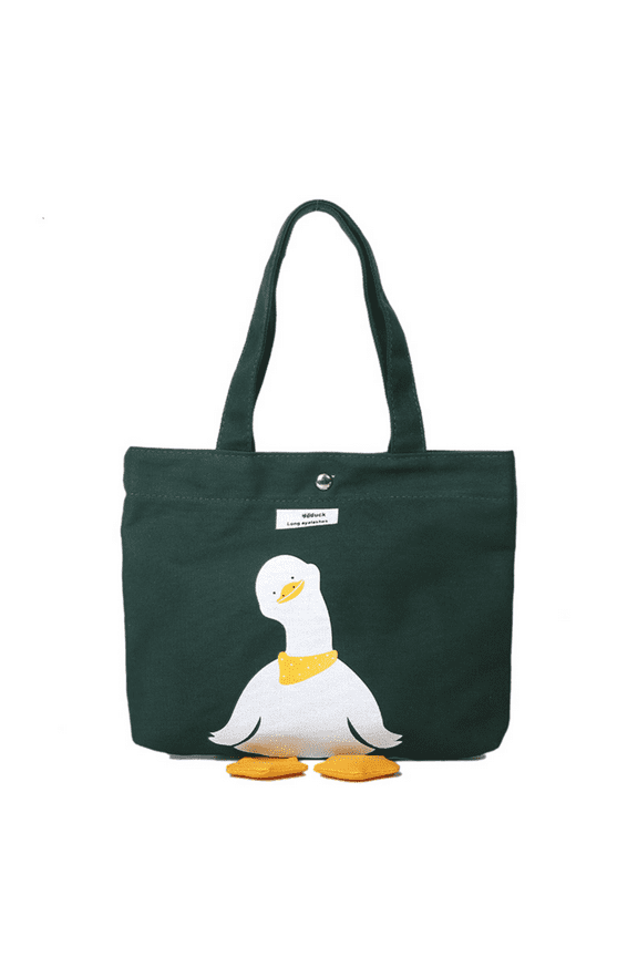 Cute Mini Duck Tote Bag , Small Canvas Tote Bag for Lunch Grocery Shopping and Beach (Green)