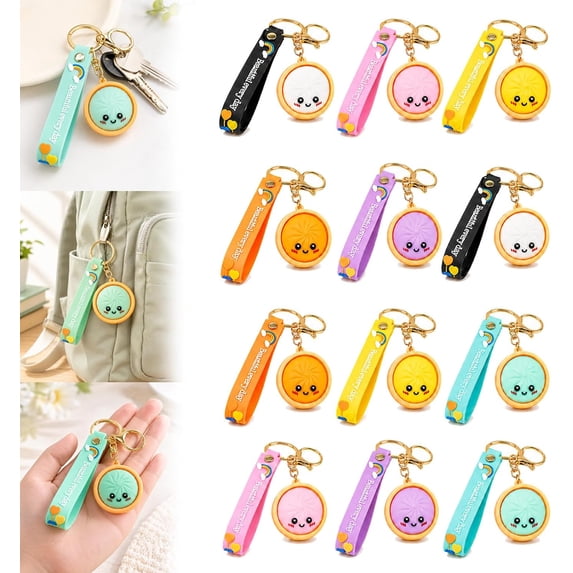 Cute Mini Dumpling Keychain – 6/12 Pack Soft & Squeezable Charm for Fun, Stress-Relief, Portable Keychain Accessory