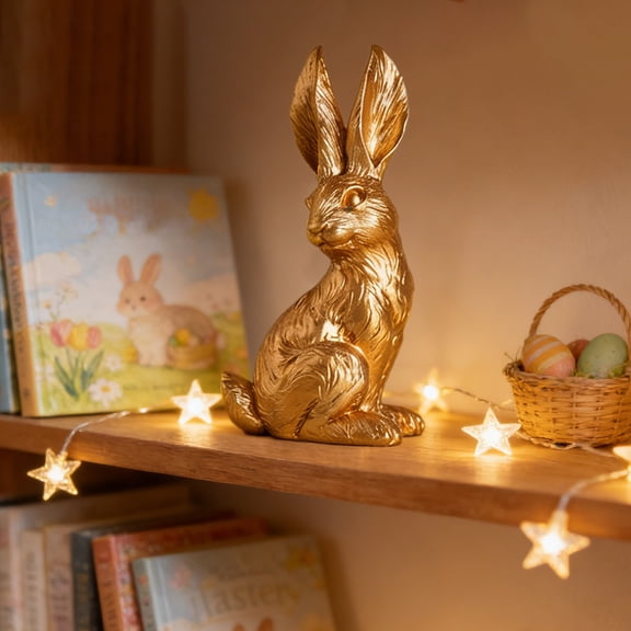 Cute Mini Gold Easter Bunny Figurine, Small Rabbit Resin Statue for Home Tabletop, Shelf and Mantel Centerpiece, Ideal for Easter Gift, Sweet Spring Holiday Decor and Party Favor, 2*2*5in