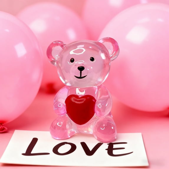 Cute Mini Heart Bear Figurine,Mini Resin Bears, Tiny Miniature Figurines Bear to Hide, Bulk Mini Teddy Bears for Decorations or Gifts,2 in (Pink)