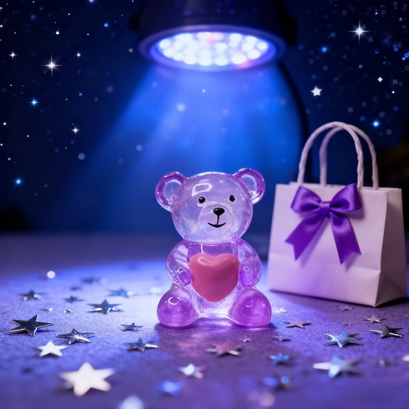 Cute Mini Heart Bear Figurine For Valentine'Day Transparent Resin Love Bear Holding A Heart-Shaped Mini Bear Desktop Decor Valentine'Day Decoration Gifts for Her