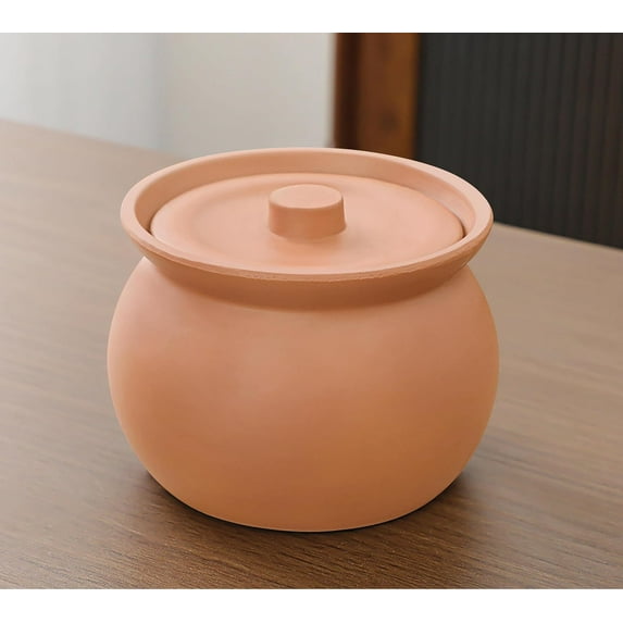 Cute Mini Kitchen Clay Cooking Pot - Traditional Ceramic Pot with Lid for Healthy Cooking - Multipurpose Cooking Pot Use for Home Kitchen or Restaurant- 0.6 Quarts, Small