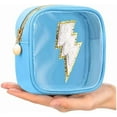 thumbnail image 1 of Cute Mini Makeup Bag Set with Chenille Patches, Water-Resistant Nylon, 4.72 x 5.12 inch, 6 Colors (blue lightning mint), 1 of 1