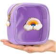 thumbnail image 1 of Cute Mini Makeup Bag Set with Chenille Patches, Water-Resistant Nylon, 4.72 x 5.12 inch, 6 Colors (purple rainbow), 1 of 1