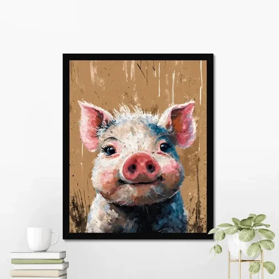 Cute Mini Piglet Art Print Micro Pig Portrait Rustic Pig Decor Home Decor Office Wall Art