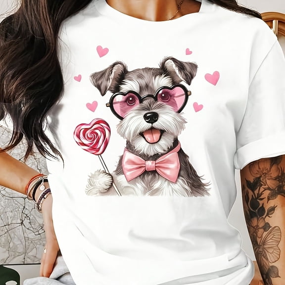 Cute Mini Schnauzer Dog T-S1Hirt, Funny Puppy With Heart Gles, Dog Lover Gift S1Hirt, Adorable Dog Graphic , Cute Pet Lover T-S1HirtPlus Size Butterfly Graphic T-S1Hirt For Wo, 46