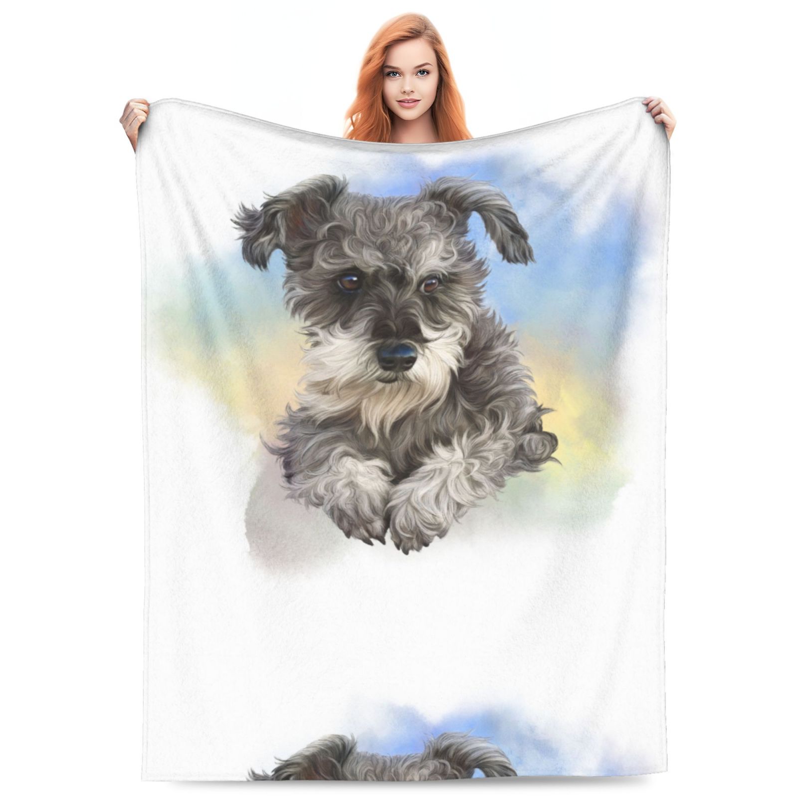 Cute Mini Schnauzer Print Soft Sofa Throw Blanket Warm Flannel Fleece