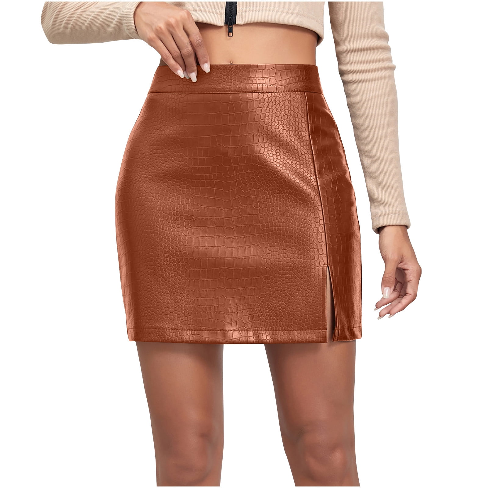 Cute Mini Skirts for Women PU Pleather Streetwear Skirt High Waisted