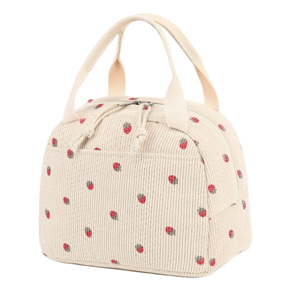 Cute Mini Strawberry Printed Insulated Lunch Bag, Large Capacity Thermal Lunch Box, Adult Lunch Box, Reusable Lunch Bags, Reusable Cooler Tote with Pocket, Cute Lunchbox 1Pcs