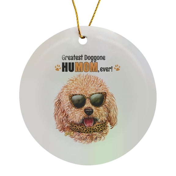 3drose, Cute Miniature Poodle Dog for Mom on Mothers Day in Cheetah Print, Circle Porcelain Ornament