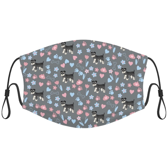 Cute Miniature Schnauzer Dog Graphic Printed Cloth Face Masks Reusable Washable Adjustable for Adults (5 PCS)