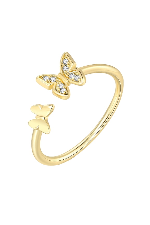 Cute Minimalist Butterfly Design Ring Delicate Jewellery Gifts For Women, 5.95 cm, Gold