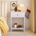 thumbnail image 1 of Cute Minimalist Nightstand with Drawer and Open Shelf, Scalloped Edge Bedside Table for Bedroom, Light Purple MDF Side Table for Room or Room, 16.93L x 14.96W x 26.77H, 1 of 21