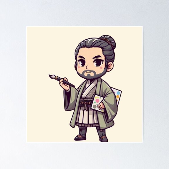 Cute Minimalist Pastel Chibi Sensei Character Graphic Wall Art Playful Decor, Unframed Canvas