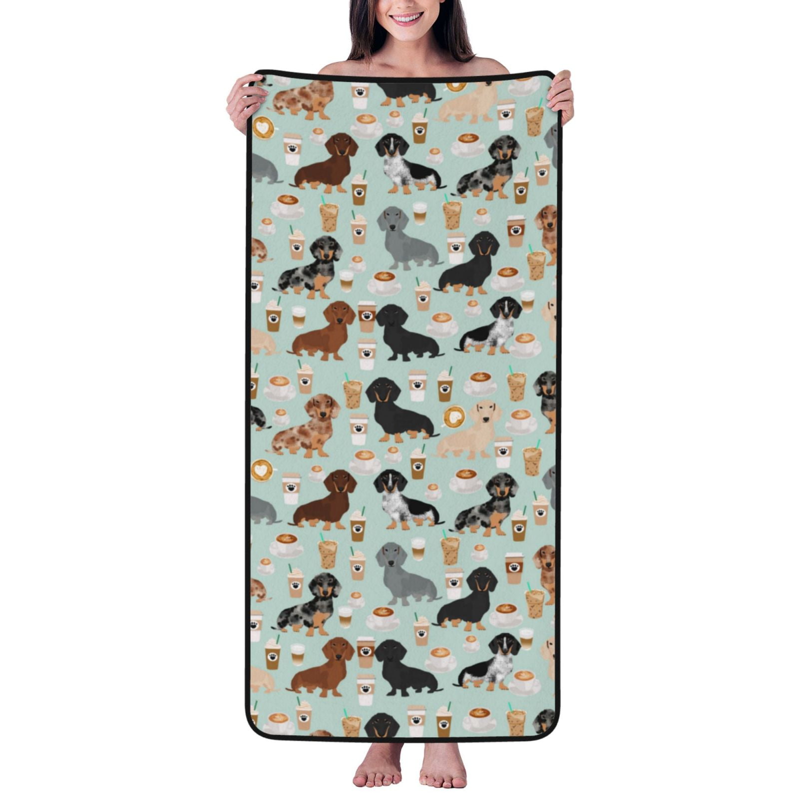 Cute Mint Dachshunds And Coffee Soft Beach Towel Coral Fleece Bath ...