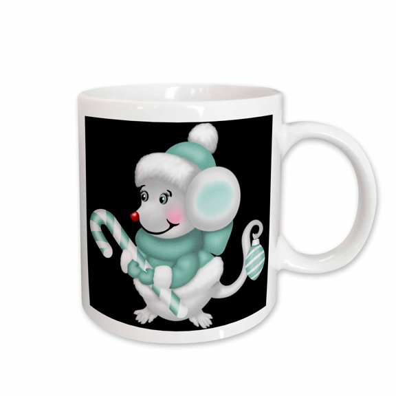 3drose, Cute Mint Green and White Christmas Mouse Illustration, 15oz Mug