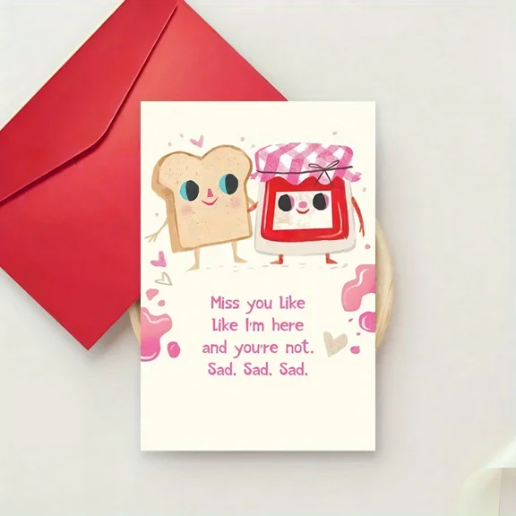 Cute Missing You Card Miss You Like Im Here with Toast and Jam Characters Envelope Included, Blank Inside Perfect for Friends, Loved Ones, or Any Occasion