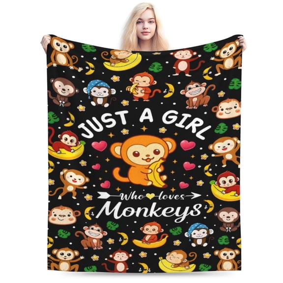 Cute Monkey Banana Blanket Cartoon Animal Pattern Monkeys Stuff Blankets and Throws Monkey Gifts for Women Adults 50x40