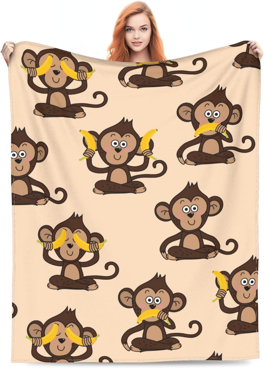 Cute Monkey and Banana Blanket Gifts for Adults or Kids for Living Room