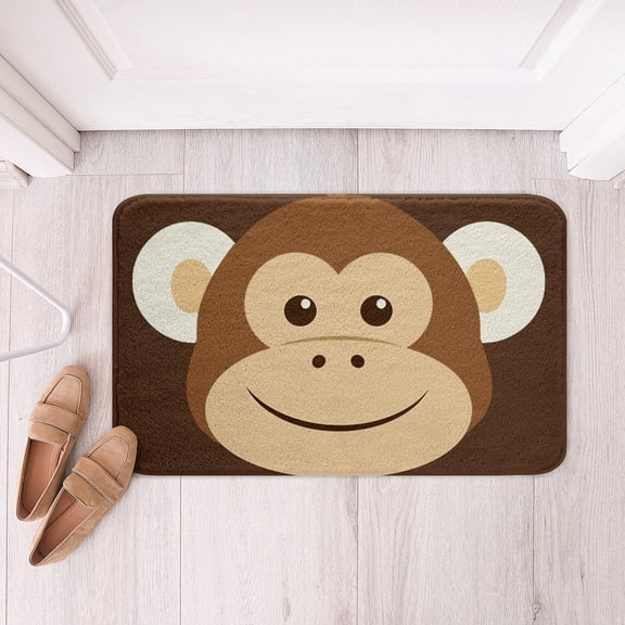 Cute Monkey Bathroom Rug,Cartoon Animals Non Slip Bath Mat for Kids Girls Boys Teens,Soft Brown Shaggy Absorbent Floor Mat Chic Microfiber Bath Indoor Doormat Decor,16"x24"