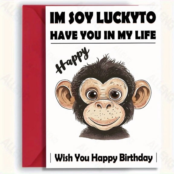 Cute Monkey Birthday Card Im So Lucky to Have You in My Life Envelope Included, Bright & Cheerful Design Perfect for Birthday Wishes