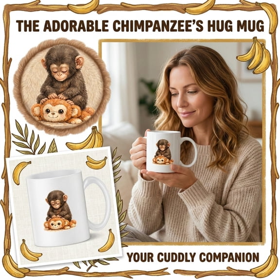 Cute Monkey Ceramic Coffee Mug - 11oz White Porcelain Cup with Cute Monkey Warm Hug Graphic, Heartwarming Gift for Mother's Day, Birthdays & Easter 2026