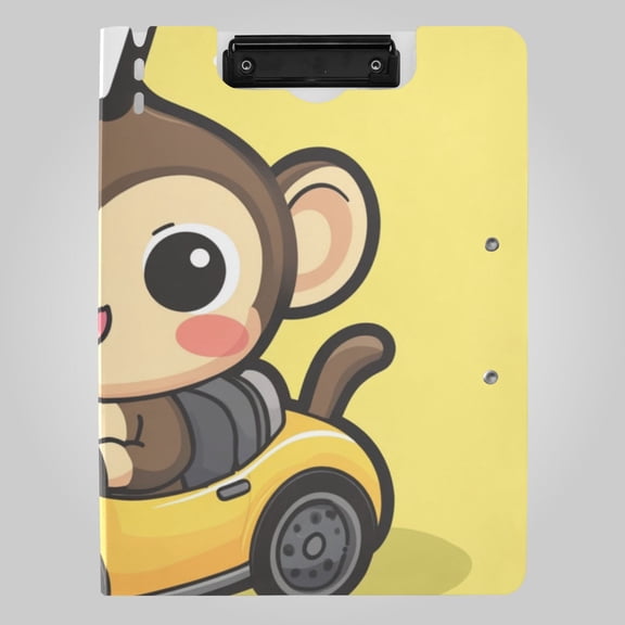 Cute Monkey Drive Car with Banana Foldable Binder Folder Clipboard with Pen Slot Double Clips A4 Size File Storage