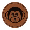 thumbnail image 1 of Cute Monkey Face 2.5" Faux Leather Round Engraved Iron-On Patch - Brown, 1 of 6