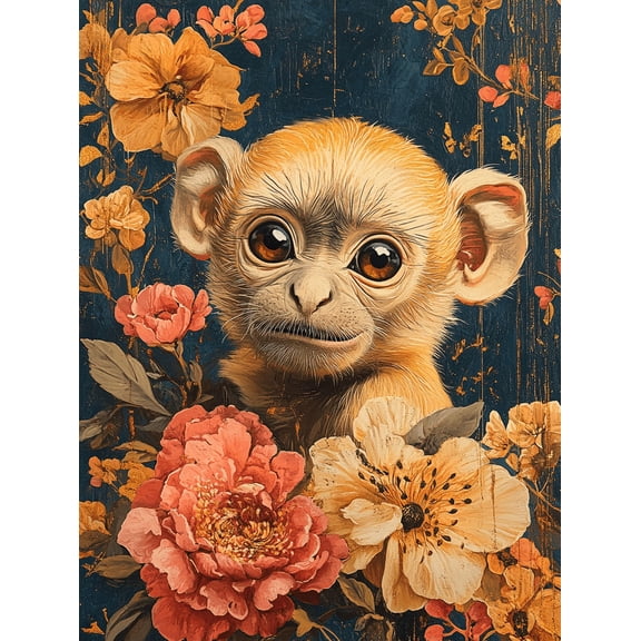 Cute Monkey Floral Canvas Wall ArtPerfect for Living Room Bedroom Bathroom Office and Dining Room Decoration.