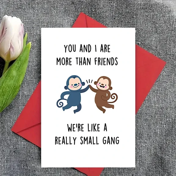 Cute Monkey Friendship Card "You and I Are More Than Friends" Greeting Card Perfect for Best Friends, Loved Ones Envelope Included, Blank Inside