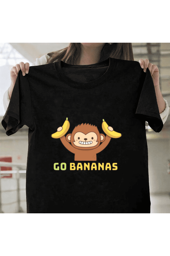 Cute Monkey Go Bananas Doodle Primate Animal Humor Graphic Design Art Unisex T-Shirt, up to size 3XL.