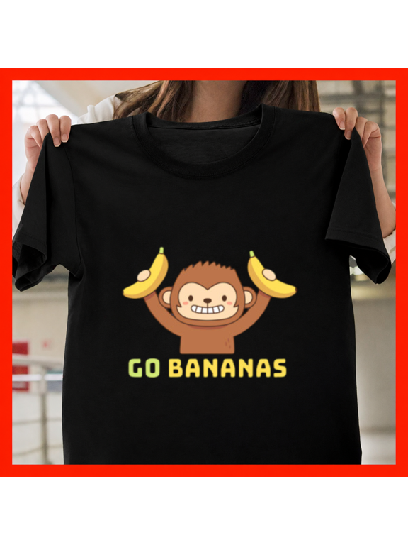 Cute Monkey Go Bananas Hand Drawn Jungle Primate Doodle Unisex T-Shirt, up to size 5XL