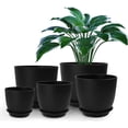 thumbnail image 1 of Lanccona Plastic Planter with Saucers,8/7/6/5.5/5 Inch Flower Pot Indoor Modern Decorative Plastic Pots for Plants with Drainage Hole and Tray for All House Plants, Flowers, and Cactus, Black, 1 of 6